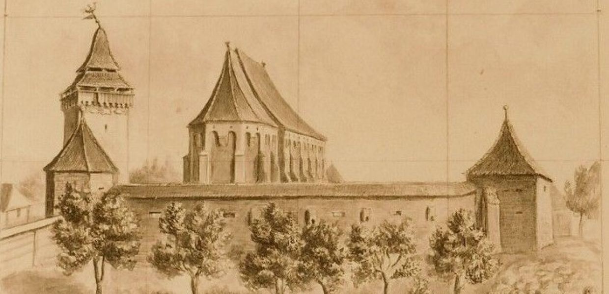 The fortified church in Dârjiu, Romania. 1864. INP - National Heritage Institute, Bucharest. Public Domain Mark.